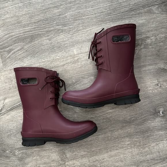 NWOT BOGS Amanda Plush Ii Lace Up Rain / Snow Boots "Cranberry" Size 6 - Picture 2 of 9